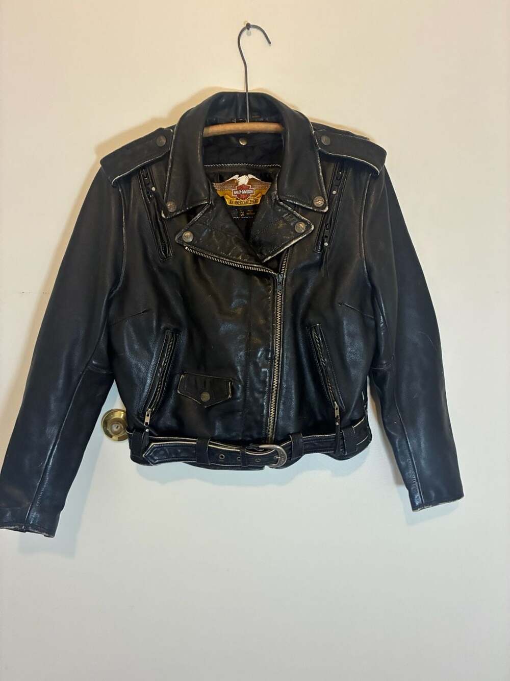 Vintage HARLEY DAVIDSON 1990s Heavy Black Leather Jacket BIKER woman’s